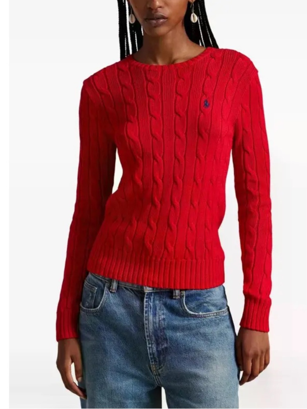 Polo Ralph Lauren Cable Knit Cotton Crewneck Sweater Red